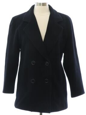 Vintage 90s Black Wool Pea Coat Double Breasted Women’s Medium Leslie Fay